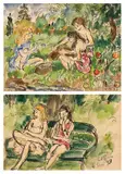 Waldo Peirce, Two Works: 1] Picnic, 1943 2] Girls on a Park Bench, 1943 1-2]