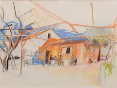 Cafe with Figures by Wolf Kahn, 1984, Pastel on paper, offered Aug 2022