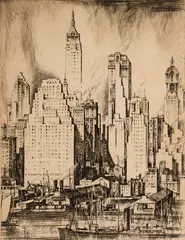 Earl Horter, Manhattan Towers, 1930, Drypoint etching on paper