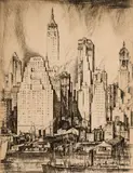 Earl Horter, Manhattan Towers, 1930, Drypoint etching on paper