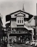 El, Sixth Avenue Line, 28th Street Station, Manhattan by Berenice Abbott, 1936, Gelatin silver print, offered Aug 2022