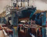 Arthur Beaumont, The Shipyard, 1958, Watercolor on paper