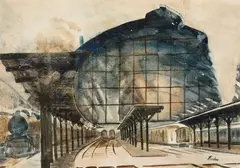 Max Kuehne, Train Station, Watercolor on paper
