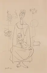 Robert Gwathmey, Mother and Child, Ink on paper