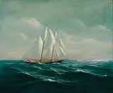 Gloucester Banks Fishing Schooner, Columbia by Robert Lee Perry, Oil on canvas, offered Aug 2022