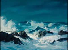 Crashing Waves by Philip G. Shumaker, Oil on board, offered Aug 2022
