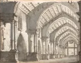 A Gothic Hall by Gaspare Galliari, Ink and grey wash on paper, offered Mar 2022