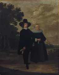 Double Portrait of an Unknown Couple (Man and a Woman) by Herman Mijnerts Doncker, Oil on canvas, unframed, offered Mar 2022