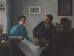 Josef Kinzel, Couple Indoors, Oil on canvas