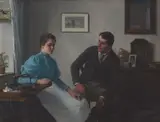 Josef Kinzel, Couple Indoors, Oil on canvas