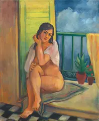 Bernard Karfiol, Nude by Window, Oil on canvas, unframed Artist's name on label on stretcher verso