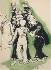 The Overcoat by Philip Evergood, Watercolor and gouache on paper, offered Mar 2022