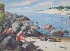 Summer Beach by Henry Gasser, Watercolor on paper, offered Mar 2022
