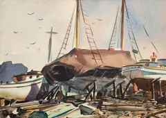 At the Boatyard by Henry Gasser, Watercolor on paper, offered Mar 2022