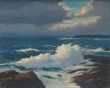 Wave Crashing on Rocks by John Nichols Haapanen, 1959, Oil on panel, offered Mar 2022
