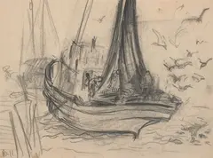 William Muir, Fishing Boat, Pencil on paper