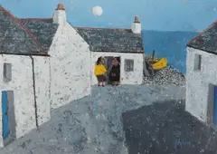 William IrvineAm. b. 1931"Morning Gossip (Ullapool, Scotland)" by William Irvine - "Morning Gossip, Oil on board, offered Aug 2021