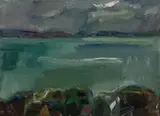 Tengerkék Balaton,  (Ocean-Blue Lake Balaton) by Szikra János, Oil on masonite, offered Aug 2021