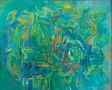 Green Abstract (Monhegan) by Morris Shulman, 1962, Oil on canvas, offered Feb 2021