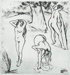 Suzanne Valadon, Suzanne Valadon Fr. 1865-1938 "Bathers", 1904, Etching and aquatint on BFK Rives paper