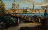 Italico Brass, Italico Brass It. 1870-1943 Venice Harborside, Oil on Canvas