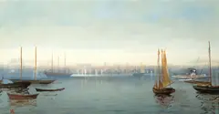 Harrison Bird Brown, Harrison Bird Brown Am. 1831-1915 "Portland Harbor", Oil on canvas