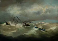 J. Newman, J. Newman Am. 19th Century Shipwreck off the Coast, c. 1870, Oil on canvas