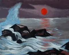 Ernest Fiene, Ernest Fiene Am. 1894-1965 "Sunset, Monhegan Island", Oil on canvas