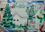 Henry Kallem Am. 1912-1985 Houses on Monhegan by Henry Kallem, 1950, Watercolor on paper, offered Aug 2020