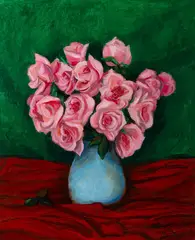 Walt Kuhn, Walt Kuhn Am. 1877-1949 "Pink Roses in Blue Vase", 1938, Oil on canvas