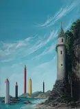 Castle with Pencils by Fanny Brennan, 1981, Oil on board, offered Aug 2020