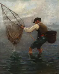 August Hagborg, August Hagborg Swedish 1852-1921 Fisherman with Net, Oil on canvas, lined