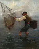 August Hagborg, August Hagborg Swedish 1852-1921 Fisherman with Net, Oil on canvas, lined