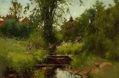 Charles Frederick Kimball, Charles Frederick Kimball Am. 1831-1903 "House on Stroudwater", Oil on canvas Illegible inscription on stretcher