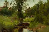 Charles Frederick Kimball Am. 1831-1903 "House on Stroudwater" by Charles Frederick Kimball, Oil on canvas Illegible inscription on stretcher, offered Aug 2020