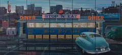 C. Michael Lewis, C. Michael Lewis Am. b. 1950 "Forty Years" (Miss Portland DIner), Acrylic on wood Initialed l.r