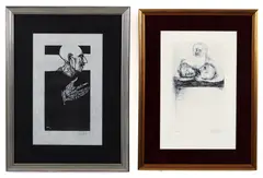 Leonard Baskin, Pair of prints, both from Shakespeare portfolios: Man Holding Two Heads - Titus Andronicus, 1969, etching