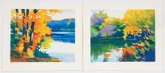 Woodland lake Scene, circa 1994, with Fall By The Lakeside, 1994, lithographs printed in colors, 16 x 19.75 inches, each by Tadashi Asoma, pencil, offered Aug 2026