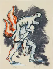 Jacques Lipchitz, Untitled, from The Flight Portfolio, printed in 1965, published in 1971, color, lithograph on Rives paper