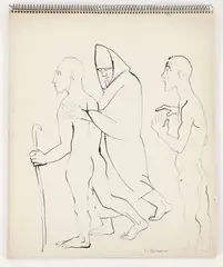 Emanuel Glicen Romano, Artist's Sketchbook Containing 18 Figure Studies Following the Story of T.S. Eliot's The Wasteland, undated, pencil and ink on paper, first