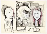 Two Figures with Horse, undated by Emanuel Glicen Romano, mixed media with watercolor, gouache, and pencil on paper, offered Aug 2026