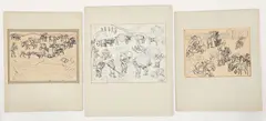Enrico Glicenstein, (Polish/Jewish/American, 1870-1942), Group of 3 Drawing of Field Workers, 1940, ink and pencil on paper, all with estate stamp, largest