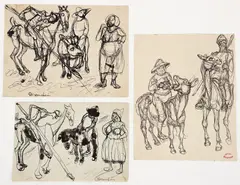 Enrico Glicenstein, (Polish/Jewish/American, 1870-1942), Group of 3 Drawings of Don Quixote, include two of Sancho and Dulcinea, 1932, ink on paper, two