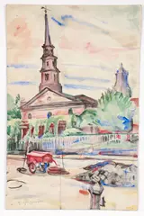 Enrico Glicenstein, (Polish/Jewish/American, 1870-1942), St. Mark's on the Bowery, 1934, watercolor on paper board, pencil