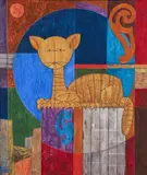 Cat by Renato Laffranchi, 1967, mixed media on board, offered Aug 2026