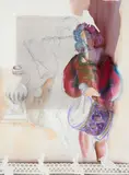 Drummer and Flute Girls, undated by Batia Magal, mixed media with oil, graphite and collage on paper, offered Aug 2026