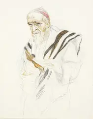 Ira Moskowitz, Rabbi, ink, pencil, and watercolor on wove paper