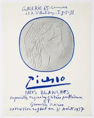 Pablo - After Picasso, Pates Blaches exhibition poster for Galerie 65, Cannes, 1957, offset, lithograph