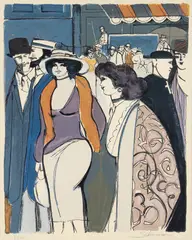 David Schneuer, Parisian Crowd, undated, color, lithograph