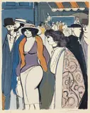 David Schneuer, Parisian Crowd, undated, color, lithograph